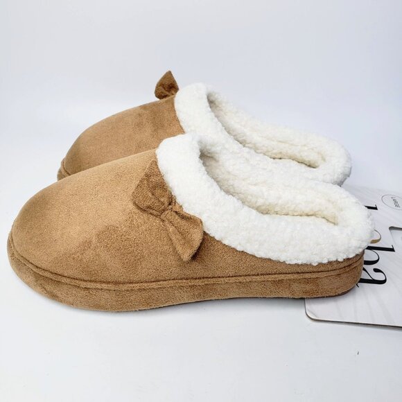 NWT Kooba Tan Bow Front Furry Ankle Memory Foam Slippers XL - Picture 3 of 8